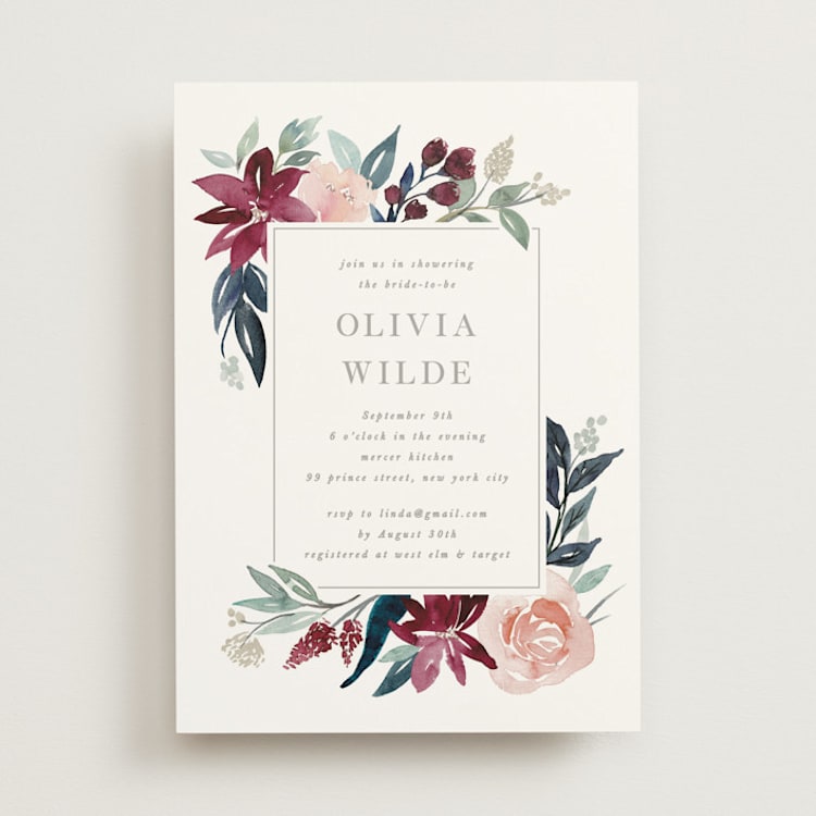 "Garden Stroll" - Bridal Shower Invitations in Burgundy by Creo Study - Front
