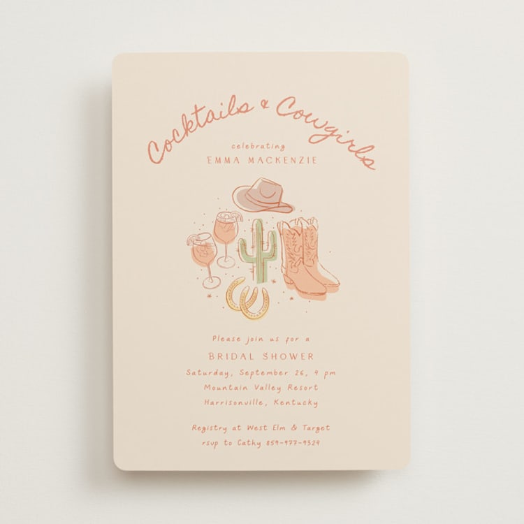 "Cocktails & Cowgirls" - Bridal Shower Invitations in Sand by frau brandt - Front