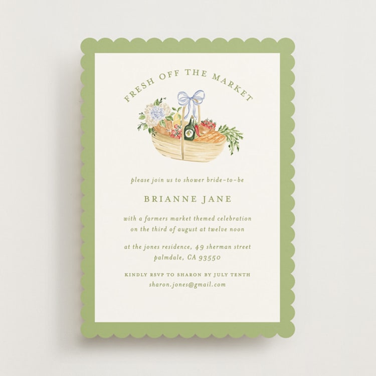 "Market" - Bridal Shower Invitations in Sage Leaf by Sarah Knight - Front