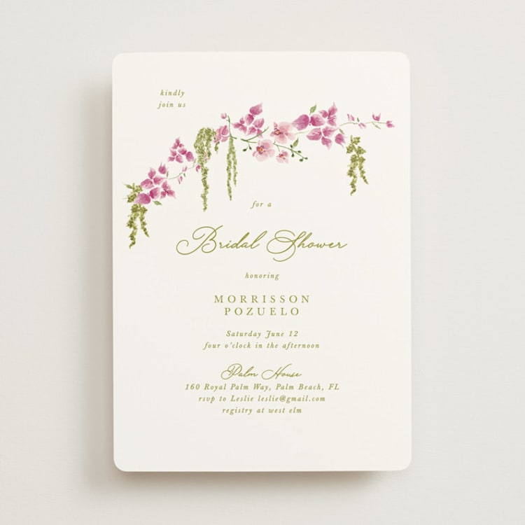"Cascading Florals Branch" - Bridal Shower Invitations in Chartreuse by Tamara Hilje - Front