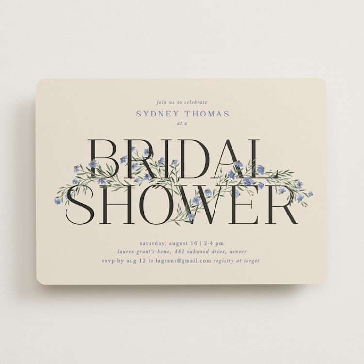 "Coneflower Garland" - Bridal Shower Invitations in Periwinkle by Kate Ahn - Front
