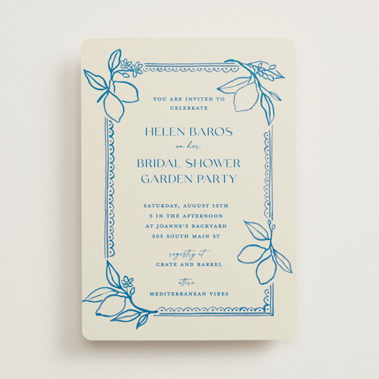 "Mediterraneo" - Bridal Shower Invitations in Cobalt by Pati Cascino - Front
