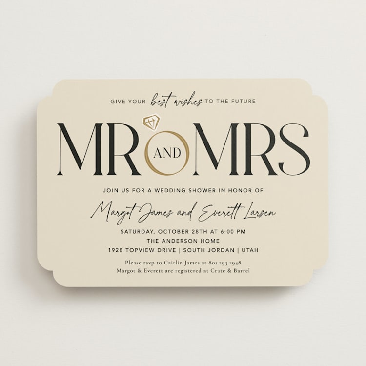 "Mr. & Mrs." - Bridal Shower Invitations in Buttercream by Robert and Stella - Front