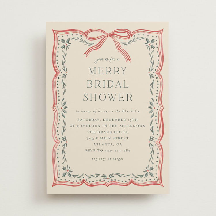 "Ribbon Stripe Holiday" - Bridal Shower Invitations in Eggnog by Chris Griffith - Front