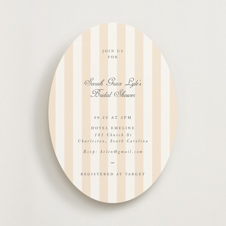 "awning stripe" - Bridal Shower Invitations in Peach by Sara Hicks Malone - Front