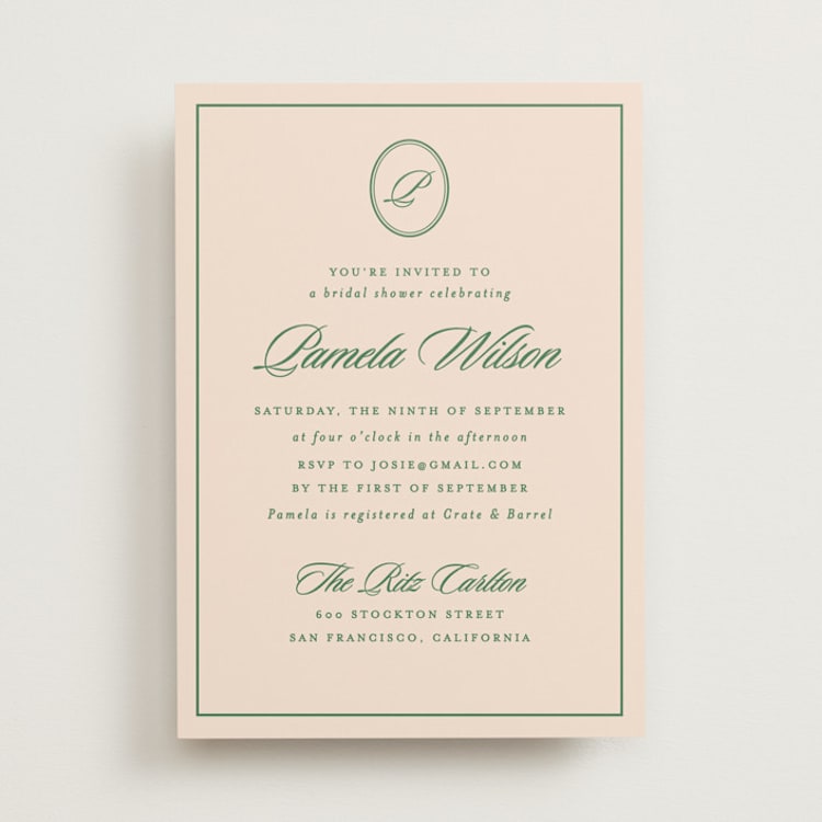 "Scripted" - Bridal Shower Invitations in Emerald by Creo Study - Front