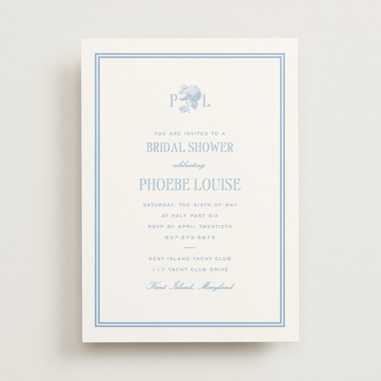 "Cheseapeake" - Bridal Shower Invitations in Sky by Megan Davis - Front