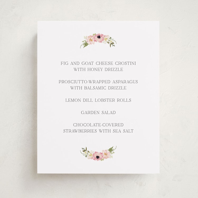"Timeless Blooms" - Baby Shower Menu Signs in Peony by Susan Moyal - Front
