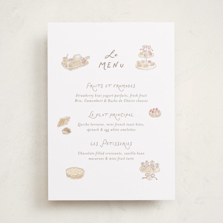 "A day in Paris" - Baby Shower Menu Signs in Strawberry by Jennifer Wick - Front