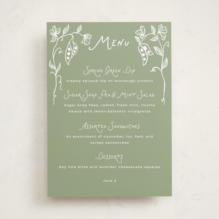 "Sweet Pea" - Baby Shower Menu Signs in Lilac by Leah Bisch - Front