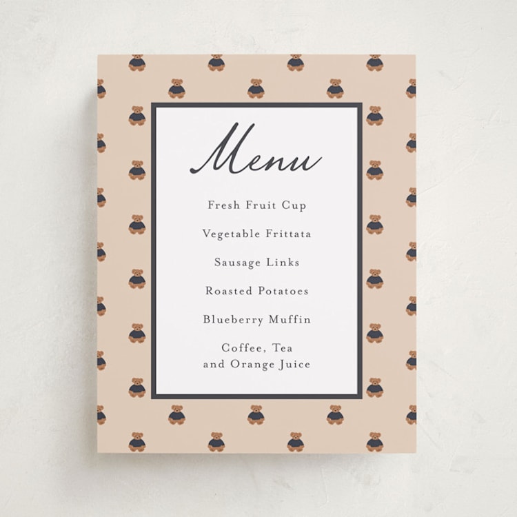 "Teddy Bear Monogram" - Baby Shower Menu Signs in Navy by Erin German - Front