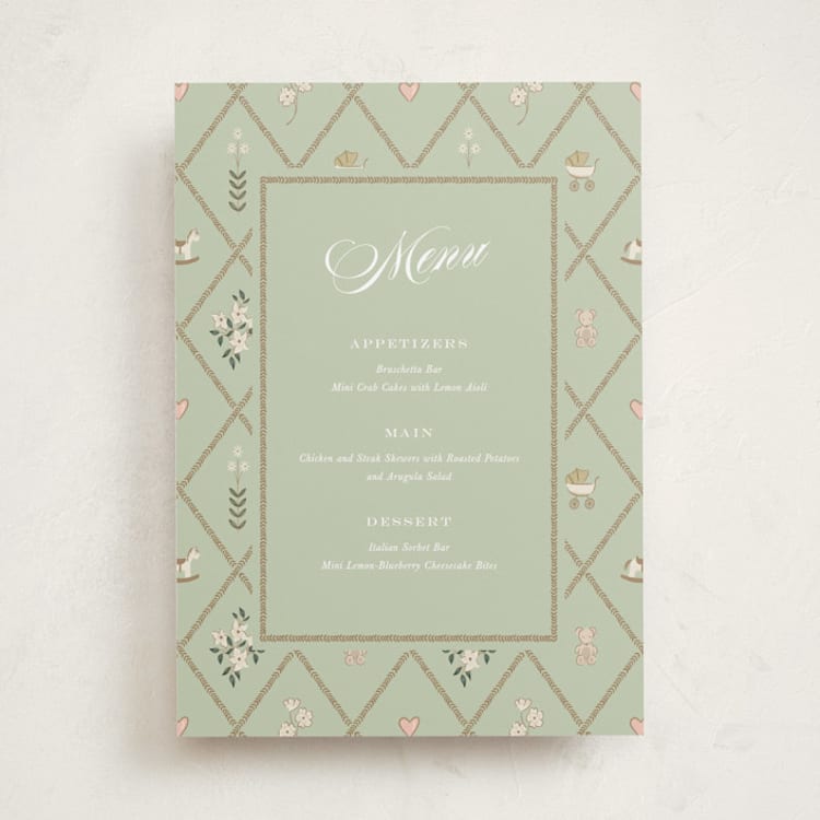 "A New Chapter" - Baby Shower Menu Signs in Sprinkles by Leah Bisch - Front