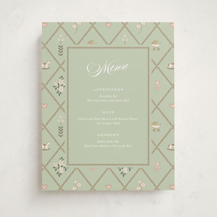 "A New Chapter" - Baby Shower Menu Signs in Sprinkles by Leah Bisch - Front
