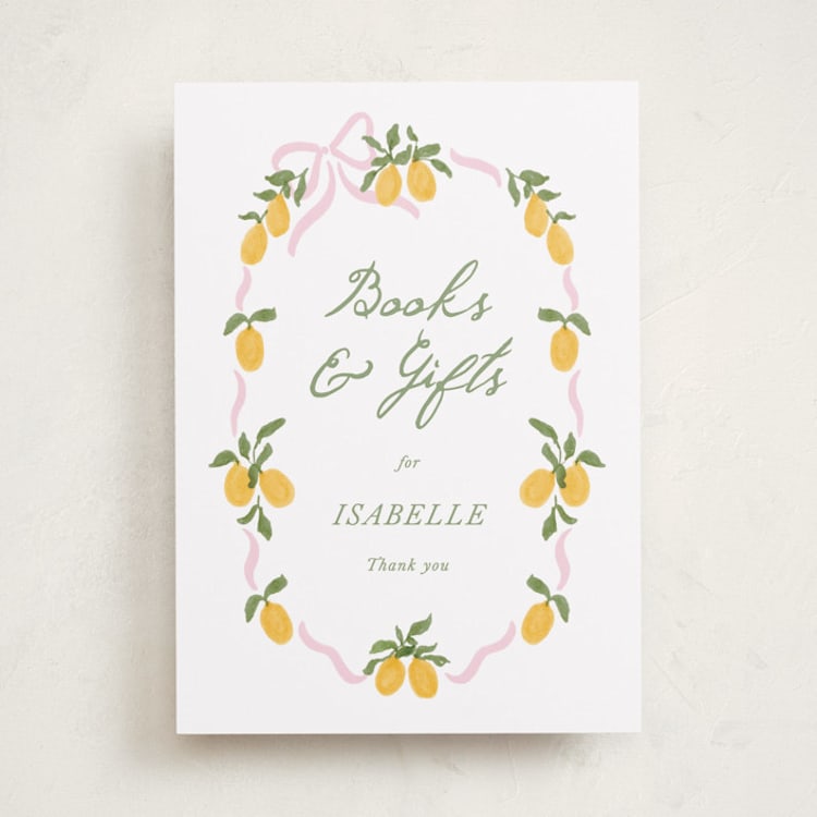 "Lemon and Ribbon" - Baby Shower Party Signs in Pink Lemonade by Angela Garrick - Front