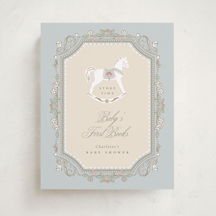 "Le Cheval d’Enfance" - Baby Shower Party Signs in Pastel Toile by Ana de Sousa - Front