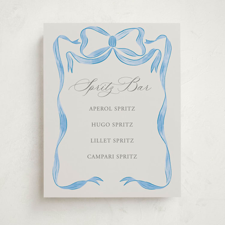 "Vintage Bow" - Baby Shower Bar Signs in Baby Blues by Lehan Veenker - Front