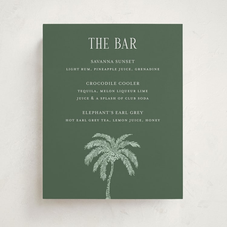 "Safari Toile" - Baby Shower Bar Signs in Palm by Jenna Holcomb - Front