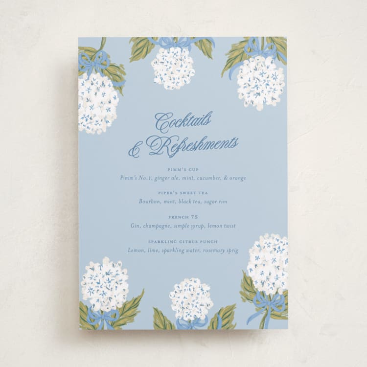 "Hydrangea bow bouquets" - Baby Shower Bar Signs in Bluebell by Jackie Crawford - Front