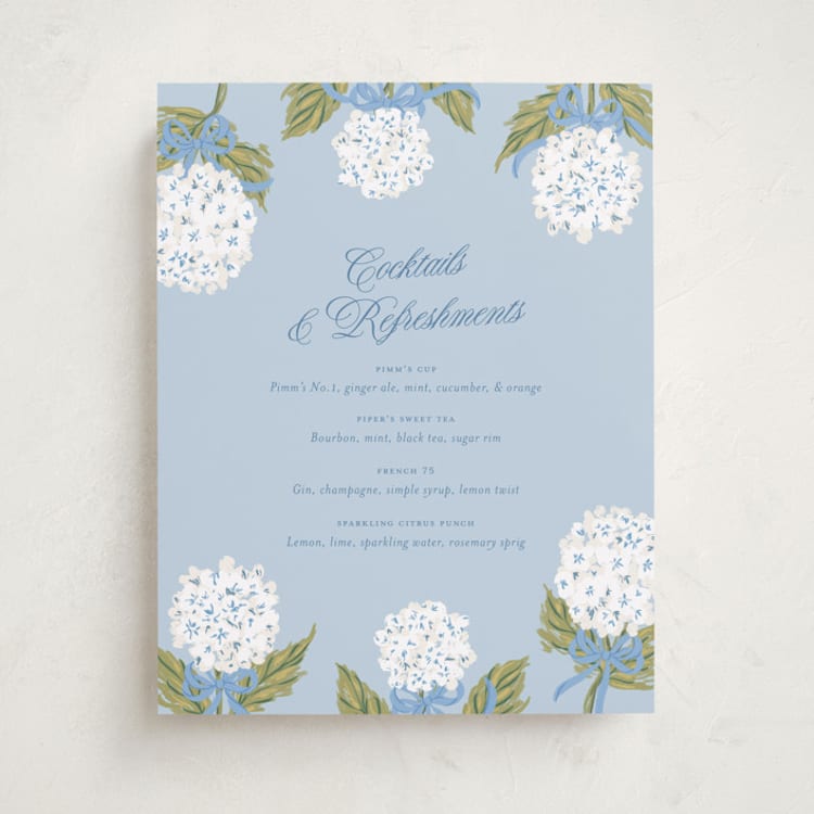 "Hydrangea bow bouquets" - Baby Shower Bar Signs in Bluebell by Jackie Crawford - Front