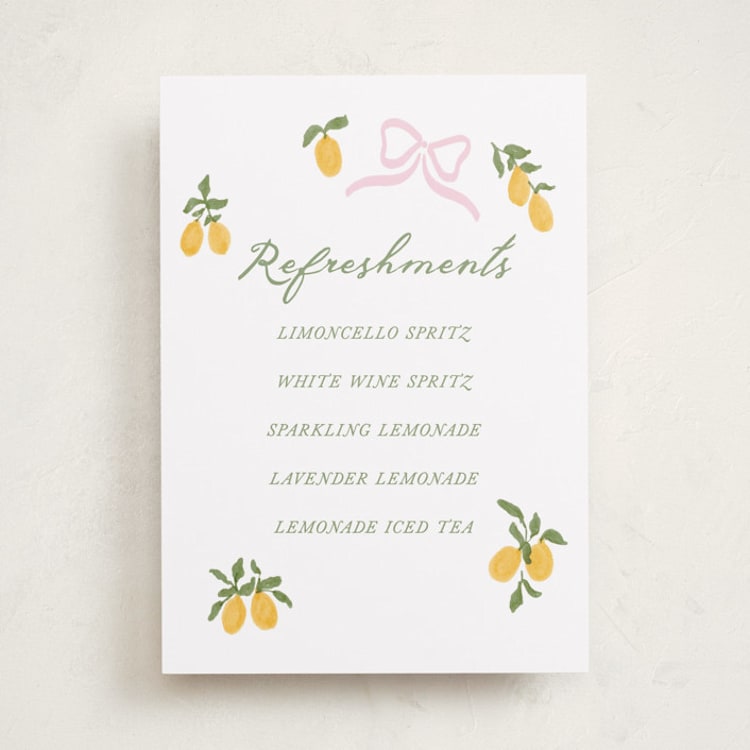 "Lemon and Ribbon" - Baby Shower Bar Signs in Pink Lemonade by Angela Garrick - Front