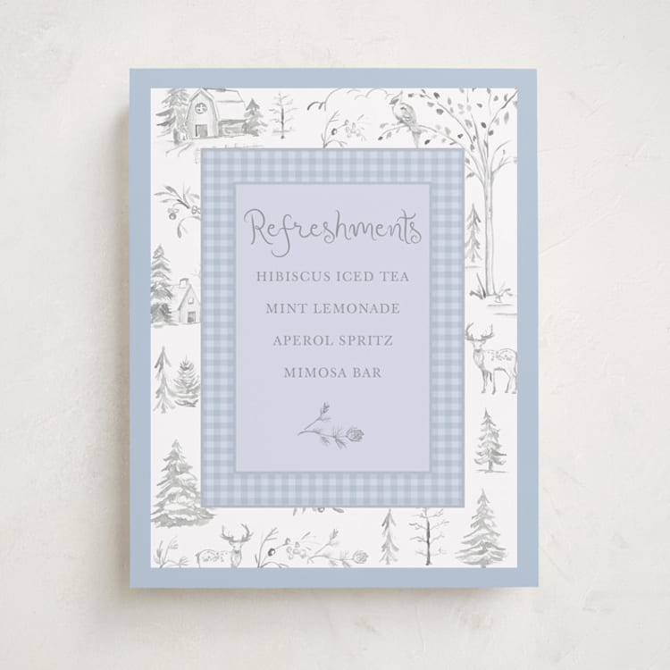 "Winter Toile" - Baby Shower Bar Signs in Lake by Teju Reval - Front