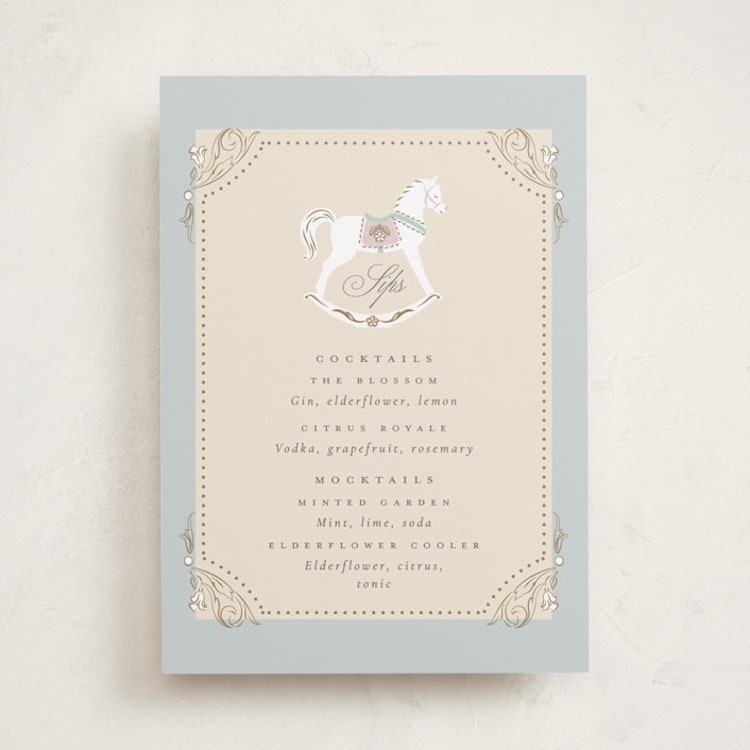 "Le Cheval d’Enfance" - Baby Shower Bar Signs in Pastel Toile by Ana de Sousa - Front