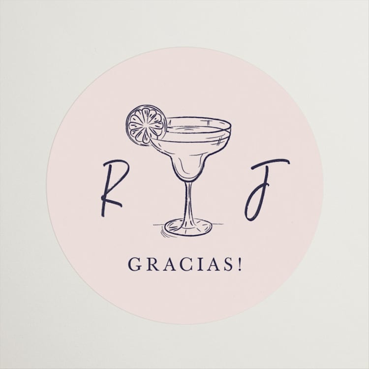 "Tacos & Tequila" - Bridal Shower Favor Stickers in Blush by Janelle Kelly - Front