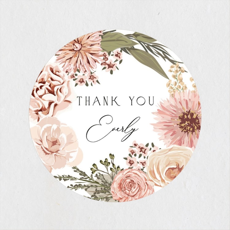 "Boho Botanical " - Bridal Shower Favor Stickers in Blush by Susan Moyal - Front