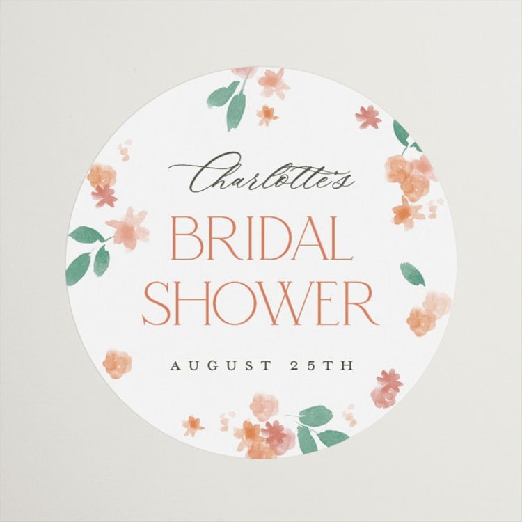 "Floral Tapestry" - Bridal Shower Favor Stickers in Sunset by Robert and Stella - Front