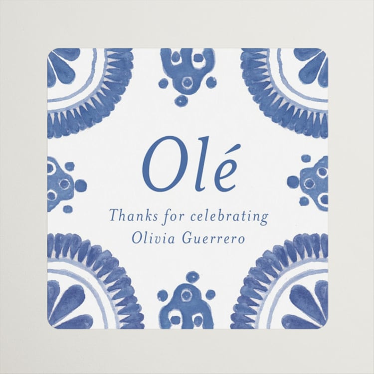 "Talavera" - Bridal Shower Favor Stickers in Azure by Lagniappe Paper - Front