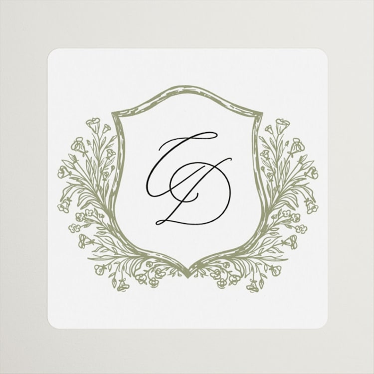 "Traditional Monogram" - Bridal Shower Favor Stickers in Olive by Erin Deegan - Front