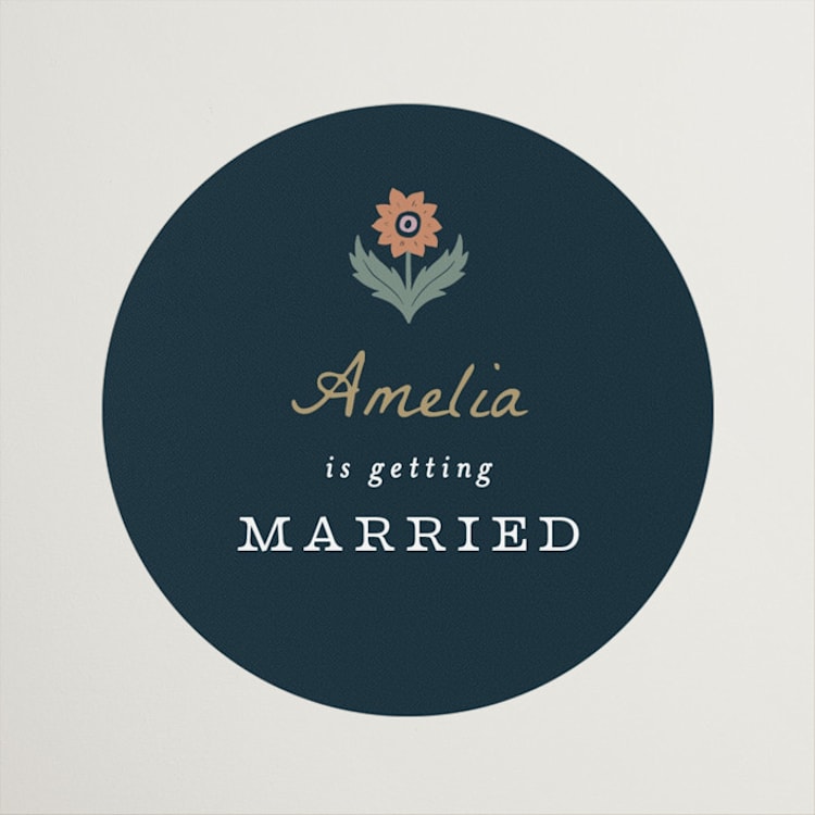 "Floral Grid Border" - Bridal Shower Favor Stickers in Cobalt by Alethea and Ruth - Front