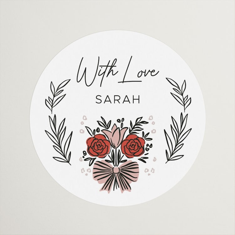"Bridal Shower Wallpaper" - Bridal Shower Favor Stickers in Pink Petals by Hanna Symonovych - Front