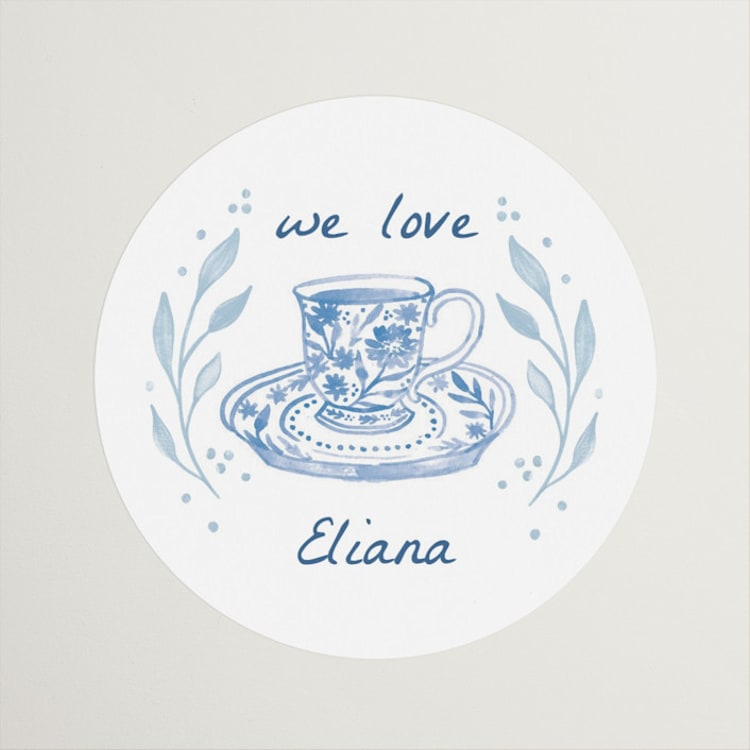 "Tea Cup Party" - Bridal Shower Favor Stickers in Periwinkle by Alethea and Ruth - Front
