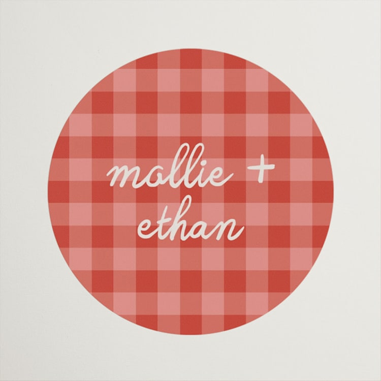 "Gingham Garden" - Bridal Shower Favor Stickers in Tomato by Kelly Watkins - Front