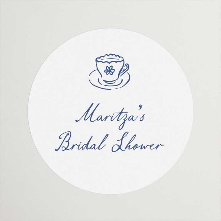 "Tea Cup Doodle" - Bridal Shower Favor Stickers in Cobalt by Carmia C. - Front