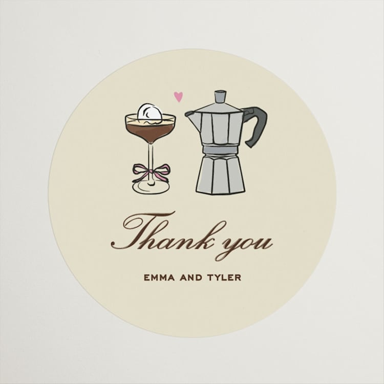 "Espresso" - Bridal Shower Favor Stickers in Cream by Jennifer Lew - Front