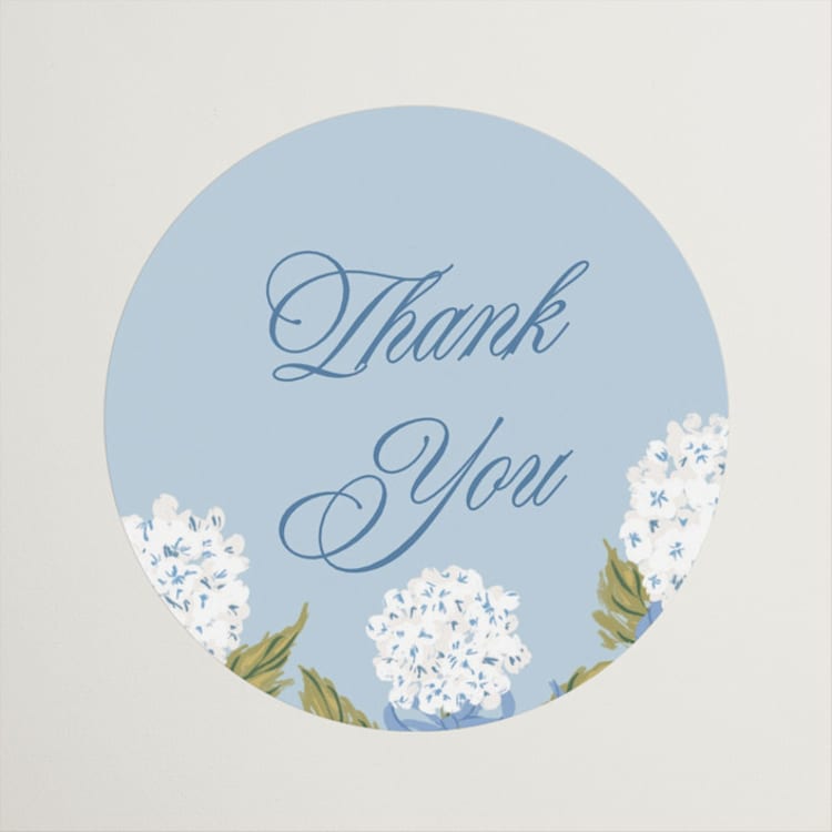 "Hydrangea bow bouquets" - Bridal Shower Favor Stickers in Blue Bell by Jackie Crawford - Front