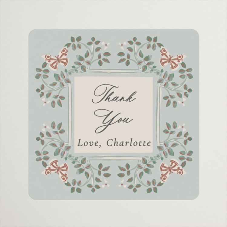 "Parisian Roses" - Bridal Shower Favor Stickers in Antique Sky by Ana de Sousa - Front
