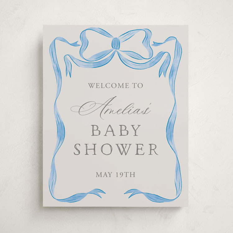 "Vintage Bow" - Baby Shower Welcome Signs in Baby Blues by Lehan Veenker - Front