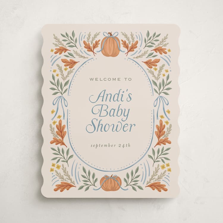 "Pumpkins + Bows" - Baby Shower Welcome Signs in Cornflower by Laura Hankins - Front