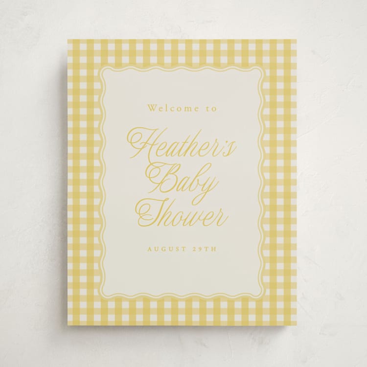 "Scalloped Gingham" - Baby Shower Welcome Signs in Lemonade by Brianne Larsen - Front