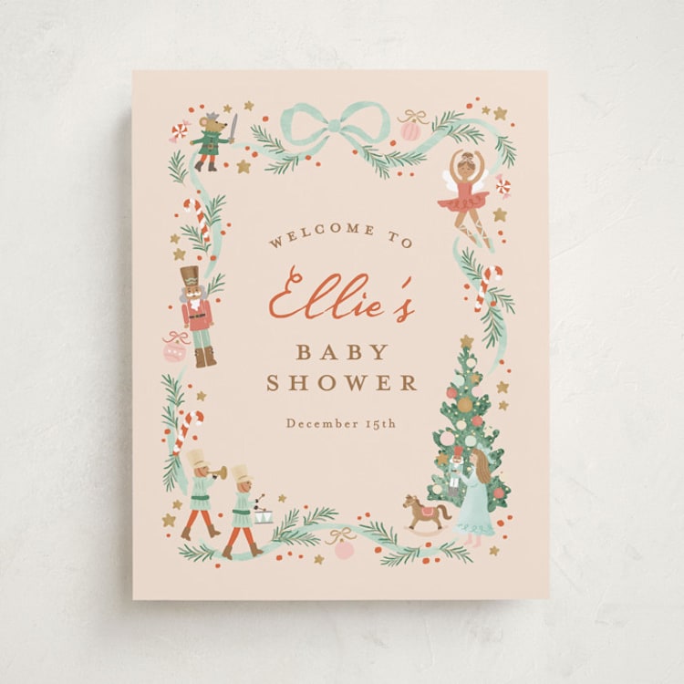 "Little Sugar Plum" - Baby Shower Welcome Signs in Cream by Jennifer Wick - Front