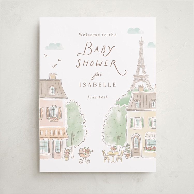 "A day in Paris" - Baby Shower Welcome Signs in Strawberry by Jennifer Wick - Front
