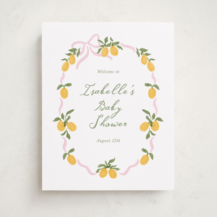 "Lemon and Ribbon" - Baby Shower Welcome Signs in Pink Lemonade by Angela Garrick - Front