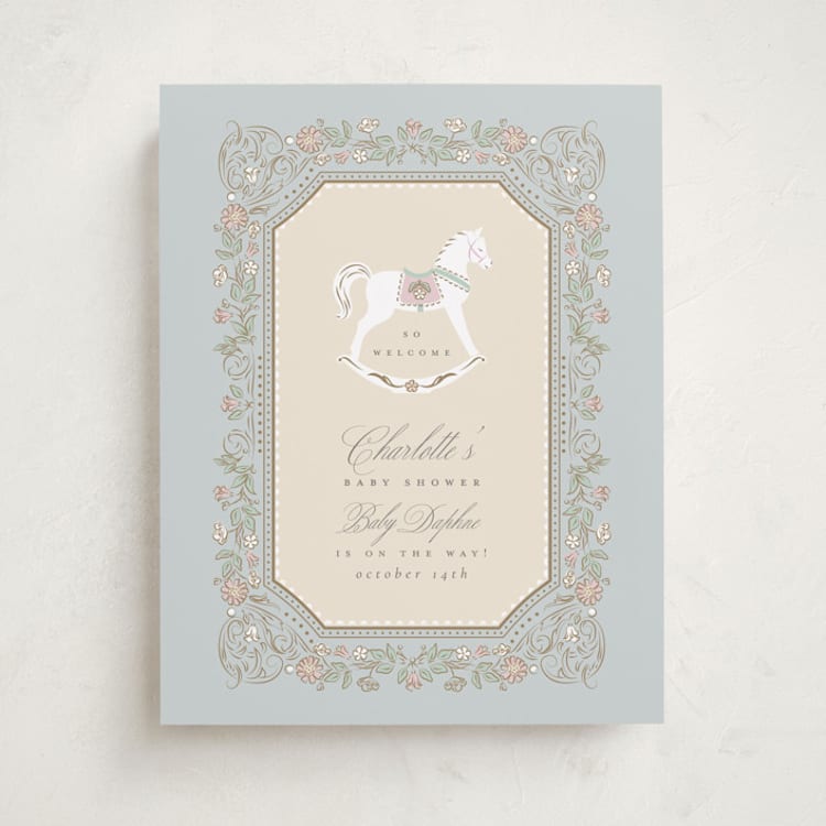"Le Cheval d’Enfance" - Baby Shower Welcome Signs in Pastel Toile by Ana de Sousa - Front