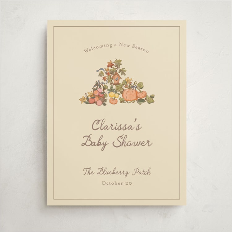 "Autumn Harvest" - Baby Shower Welcome Signs in Ivory by Becky Nimoy - Front