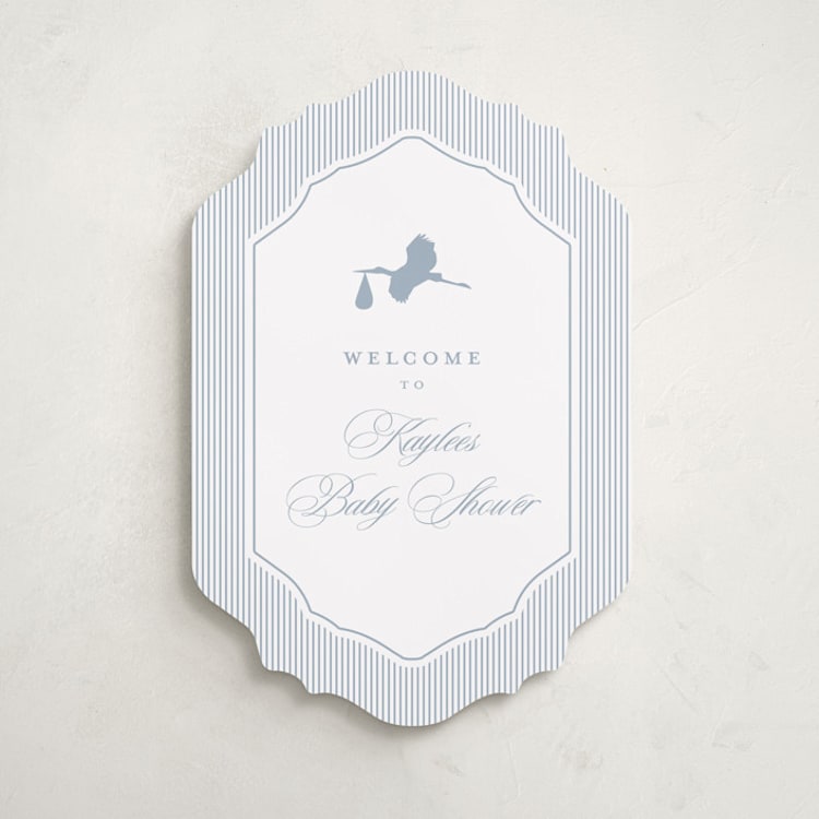 "Storybook stork" - Baby Shower Welcome Signs in Dusty Blue by Stacey Meacham - Front