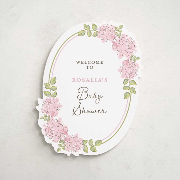 "Garden Rose Doily" - Baby Shower Welcome Signs in Rose by Holton Art and Design - Front