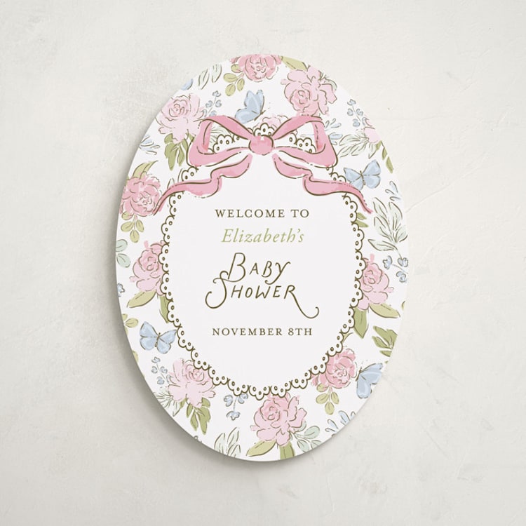 "Floral & Lace Baby Shower" - Baby Shower Welcome Signs in Peony by Holton Art and Design - Front